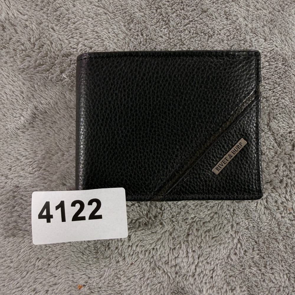 Rivet & Burr Bifold Wallet Mens OS Black Genuine Leather RFID Protection